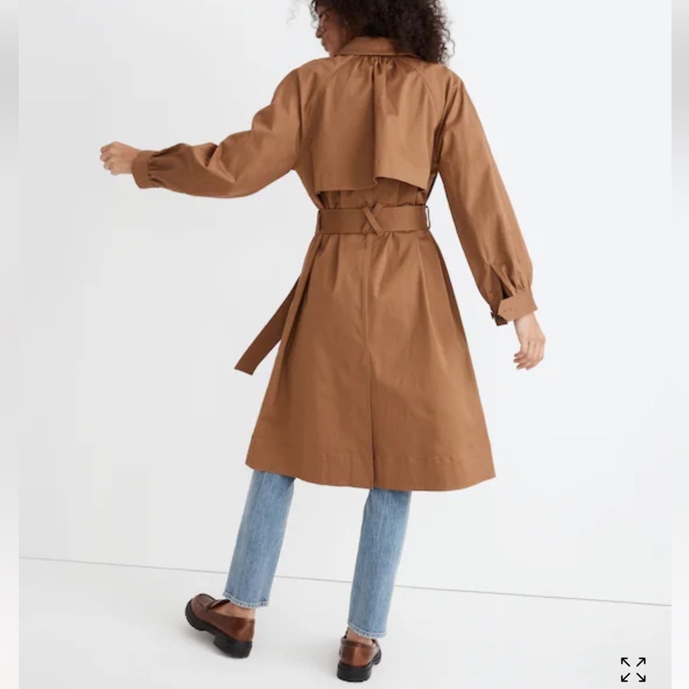 NWOT! Madewell Montrose Belted Trench Coat with Bubble Sleeves - Brown - Picture 4 of 14